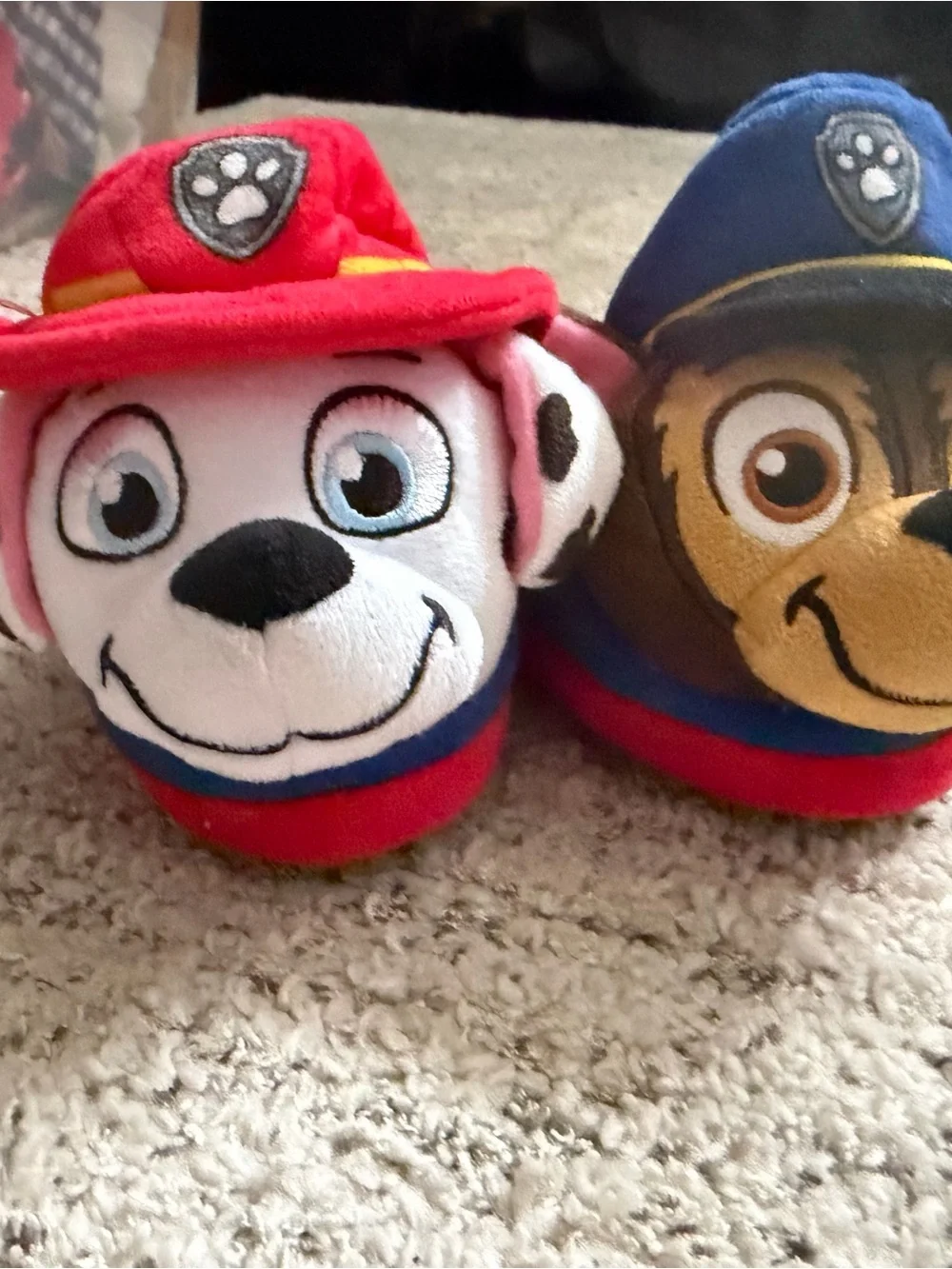 Paw Patrol Plush Slipper Heads in Red, Blue & Brown Euc 9 - 10